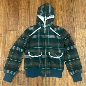 Hurley green hooded zip up warm cotton jacket